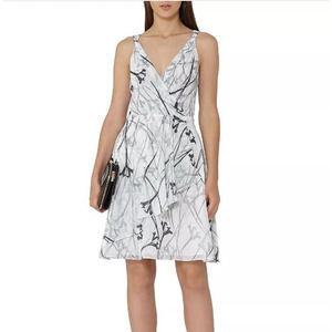 MINT REISS Women's Elsie Fit-and-Flare Printed B/W Faux Wrap Chiffon Dress 6